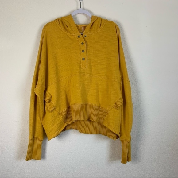 Free people movement Womens yellow honey dove pull over hooded sweater L - Picture 1 of 10